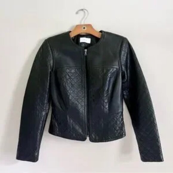 Classic Black Quilted Short Leather Jacket Moto Buttery Lambskin Leather Coat - Picture 3 of 9
